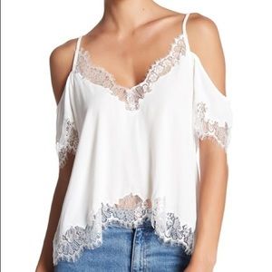ASTR White cold shoulder top w/ lace detail